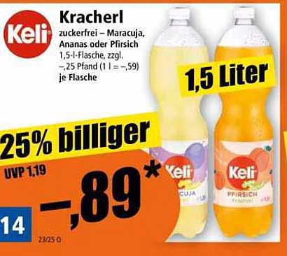 Kracherl zuckerfrei – Maracuja, Ananas oder Pfirsich 1,5-Liter-Flasche