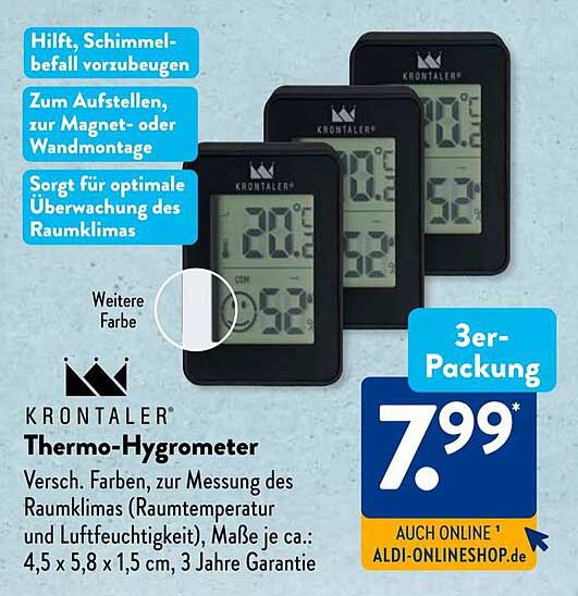 Krontaler Thermo-Hygrometer 3er-Packung