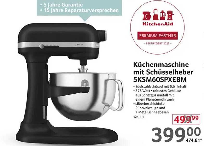 Küchenmaschine mit Schüsselheber 5KSM60SPXEBM