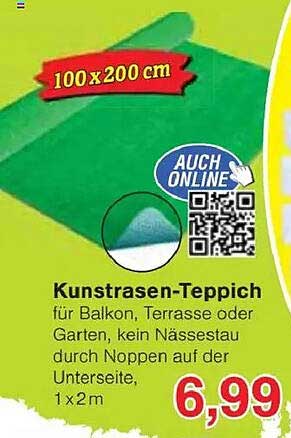 Kunstrasen-Teppich für Balkon, Terrasse oder Garten 100x200 cm