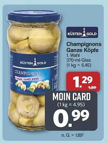 KÜSTEN GOLD Champignons Ganze Köpfe 370-ml-Glas