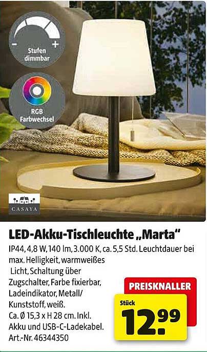 LED-Akku-Tischleuchte ‚Marta‘
