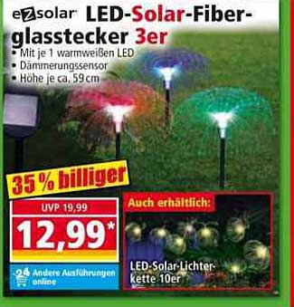 LED-Solar-Fiberglasstecker 3er - Mit warmweißem LED und Dämmerungssensor