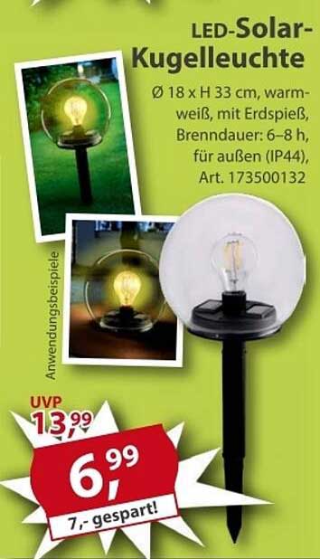 LED-Solar-Kugelleuchte Ø 18 x H 33 cm, warm-weiß, mit Erdpieß