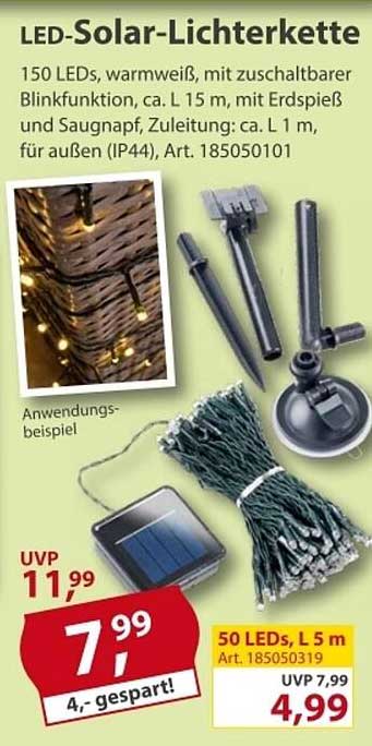 LED-Solar-Lichterkette 150 LEDs, warmweiß, mit zuschaltbarer Blinkfunktion
