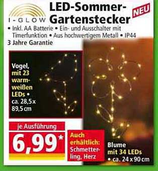LED-Sommer-Gartenstecker - Vogel und Blume