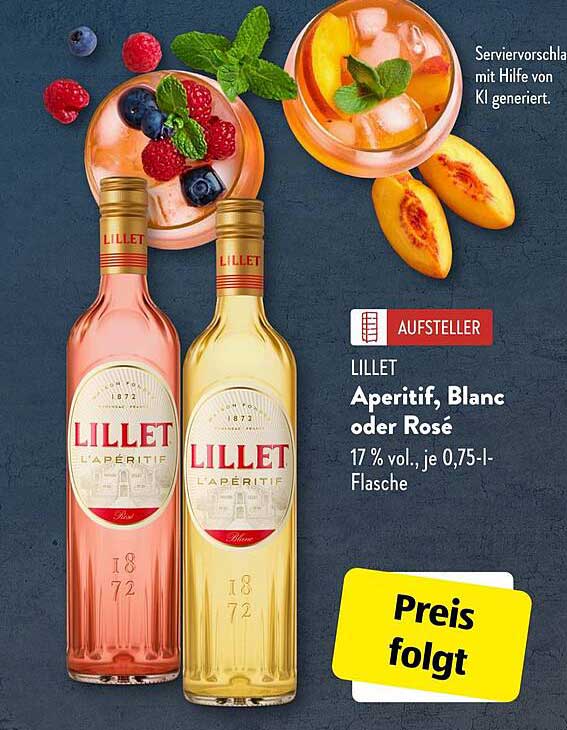 LILLET Aperitif, Blanc oder Rosé, 0,75 l-Flasche