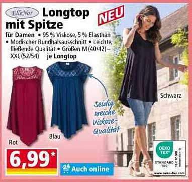 Longtop mit Spitze - für Damen in verschiedenen Farben