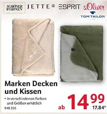 Marken Decken und Kissen von JETTE, ESPRIT, s.Oliver und Tom Tailor