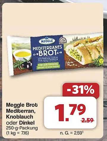 Meggle Brot Mediterran, Knoblauch oder Dinkel 250 g - Jetzt günstig!