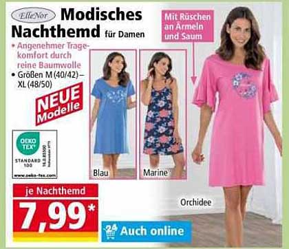 Modisches Nachtkleid für Damen mit Rüschen an Ärmeln und Saum