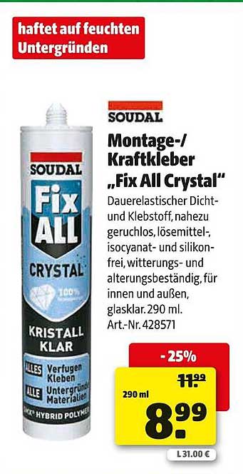 Montage-/Kraftkleber „Fix All Crystal“