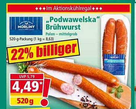 MORLINY "Podwawelska" Brühwurst 520 g - 22% billiger!