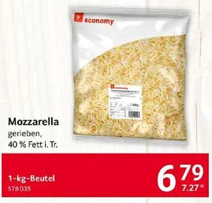 Mozzarella gerieben, 40 % Fett i. Tr. - 1-kg-Beutel