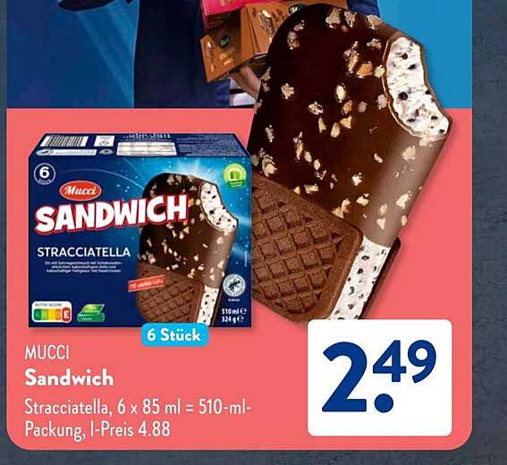 MUCCI Sandwich Stracciatella, 6 x 85 ml