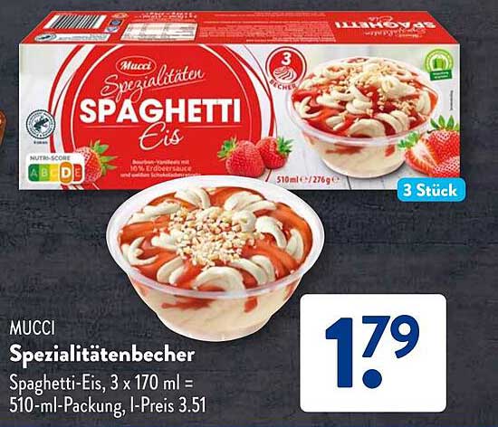 Mucci Spezialitätenbecher Spaghetti Eis