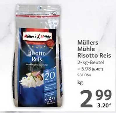 Müller’s Mühle Risotto Reis 2-kg-Beutel
