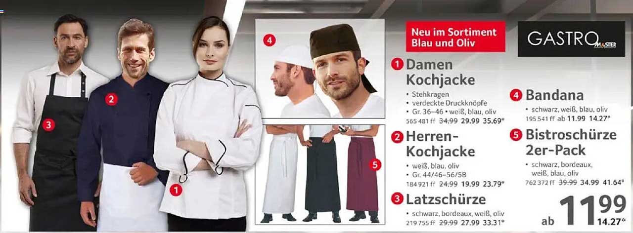 Neu im Sortiment: Damen Kochjacke, Herren Kochjacke, Latzschürze und mehr von Gastro Master