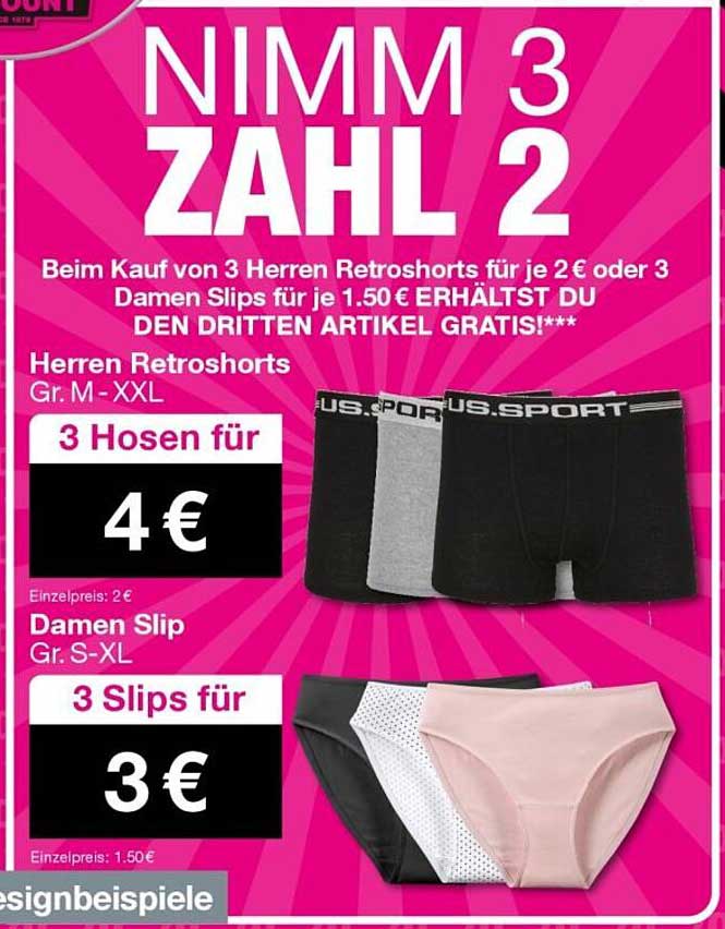 NIMM 3 ZAHL 2 - Herren Retrosorts & Damen Slips