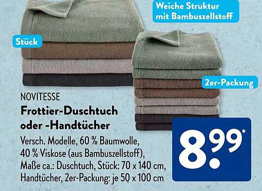 NOVITESSE Frottier-Duschtuch oder Handtücher
