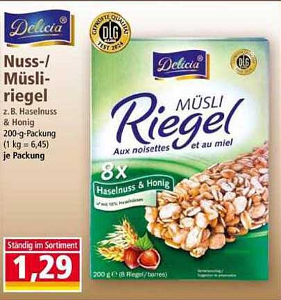 Nuss-/Müsli-Riegel z.B. Haselnuss & Honig - 200-g-Packung