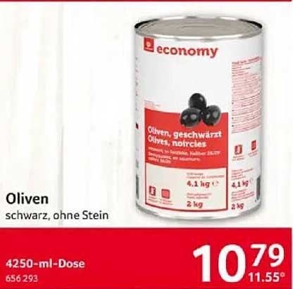 Oliven schwarz, ohne Stein – economy 4250-ml-Dose