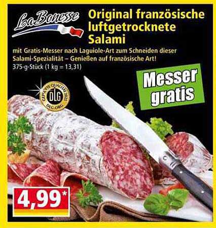 Original französische luftgetrocknete Salami mit Gratis-Messer