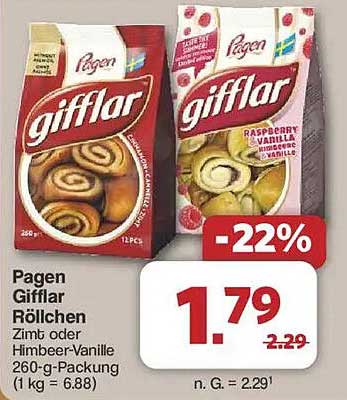 Pagen Gifflar Röllchen Zimt oder Himbeer-Vanille - 260-g-Packung