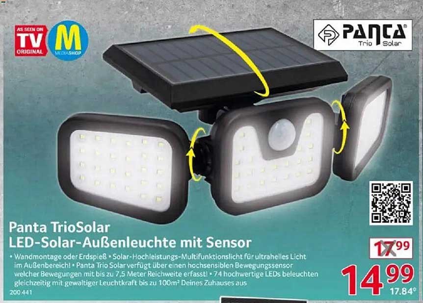 Panta TrioSolar LED-Solar-Außenleuchte mit Sensor