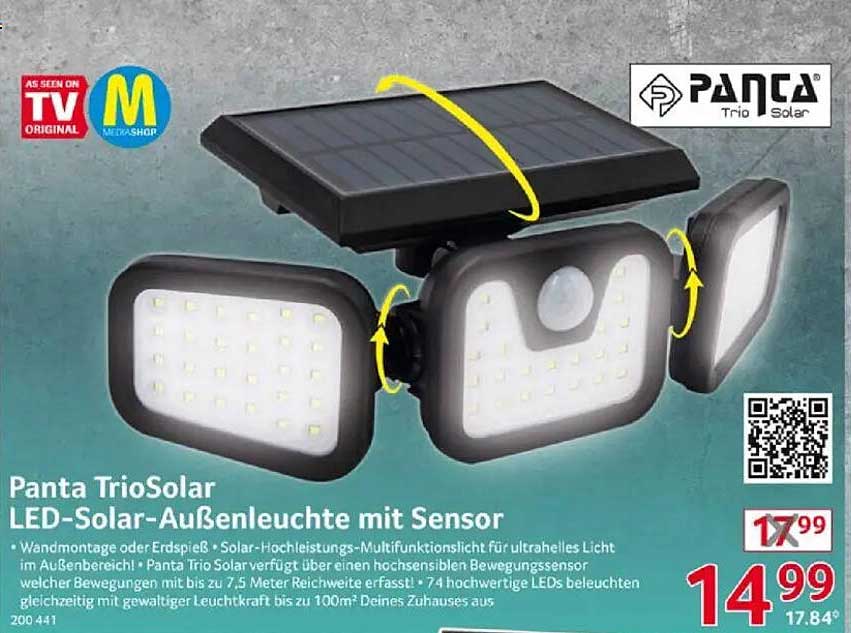 Panta TrioSolar LED-Solar-Außenleuchte mit Sensor