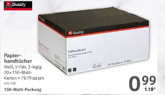 Papierhandtücher, Weiß, V-Falz, 2-lagig, 150-Blatt-Packung