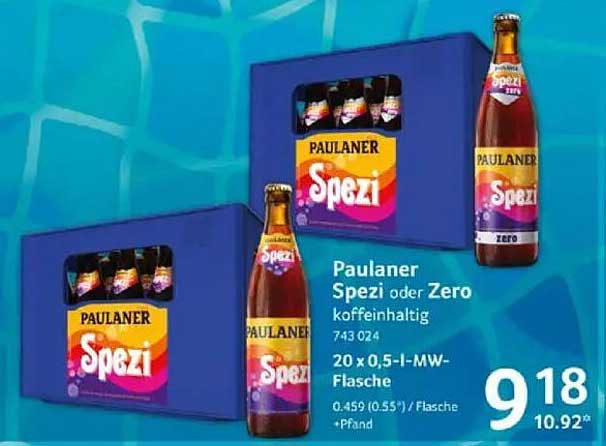 Paulaner Spezi oder Zero koffeinhaltig 20 x 0,5-I-MW-Flasche