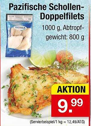 Pazifische Schollen-Doppelfilets - 1000 g, Abtropfgewicht: 800 g