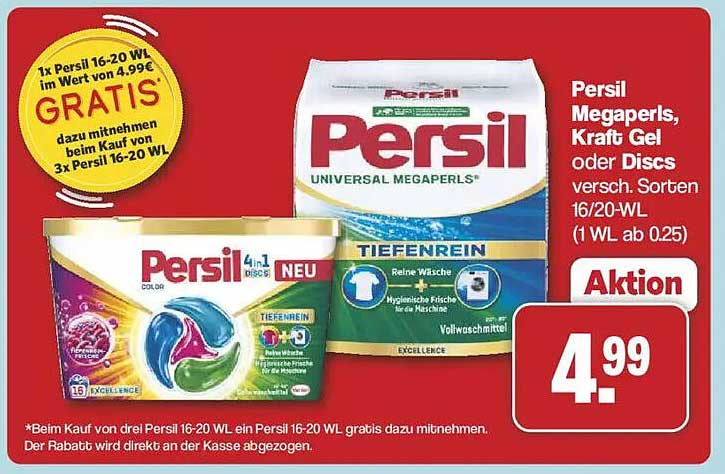 Persil Megaperls, Kraft Gel oder Discs 16/20 WL zum Aktionspreis