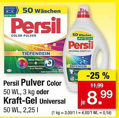 Persil Pulverschon Color 50 WL oder Kraft-Gel Universal 50 WL