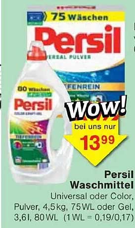 Persil Waschmittel Universal oder Color, Pulver 4,5kg, 75WL oder Gel