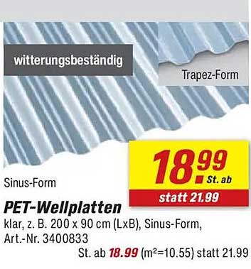 PET-Wellplatten Sinus-Form 200 x 90 cm