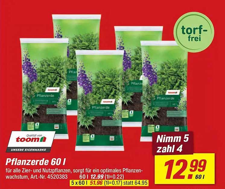 Pflanzerde 60 l - Nimm 5, zahl 4!