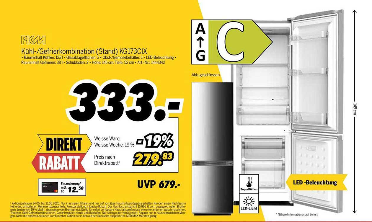 PKM Kühl-/Gefrierkombination (Stand) KG173CIX - 19% Rabatt!