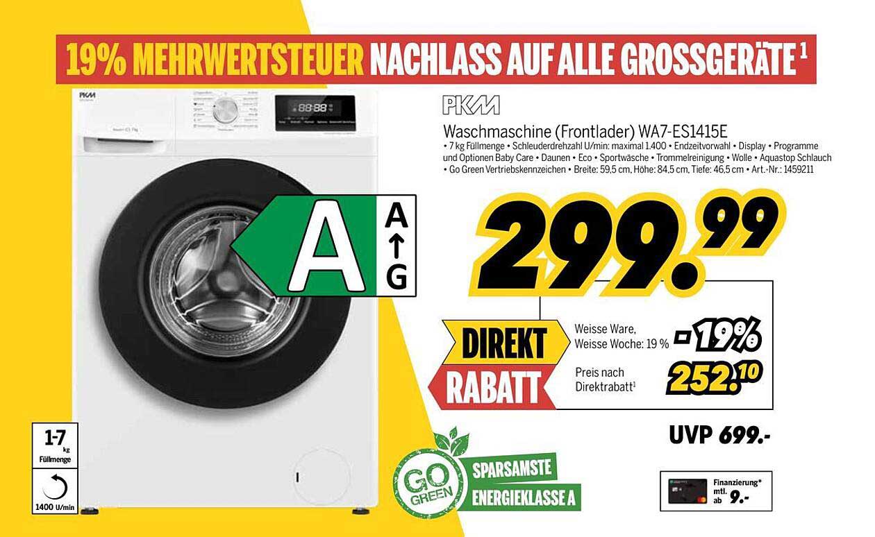 PKM Waschmaschine (Frontlader) WA7-ES1415E