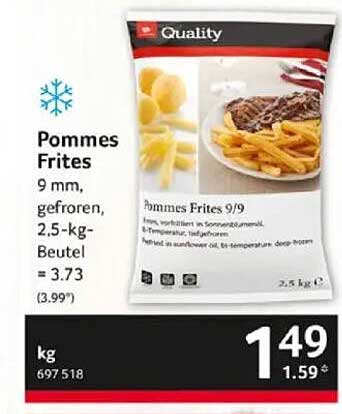 Pommes Frites 9 mm, gefroren, 2,5 kg-Beutel