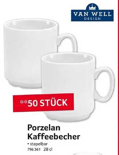 Porzellan Kaffeebecher - 50 Stück