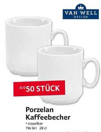 Porzellan Kaffeebecher - 50 Stück
