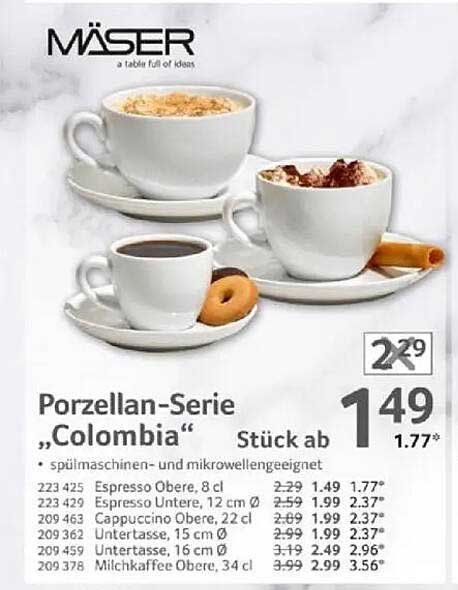 Porzellan-Serie „Colombia“ Stück ab 1,49