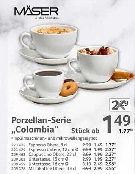 Porzellan-Serie „Colombia“ - Stück ab 1,49