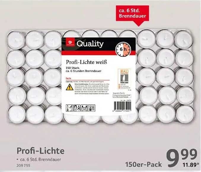 Profi-Lichte weiß - 150 Stück mit ca. 6 Stunden Brenndauer