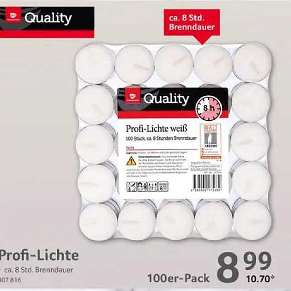Profi-Lichter weiß - 100 Stück mit ca. 8 Stunden Brenndauer