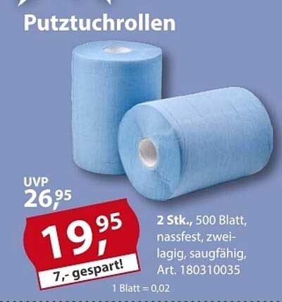 Putzuchrollen – 2 Stück, 500 Blatt, nassfest, zweilagig, saugfähig