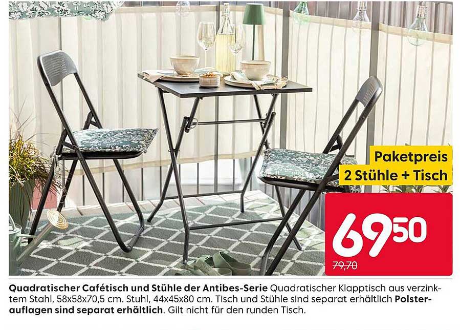Quadratischer Café Tisch und Stühle der Antibes-Serie
