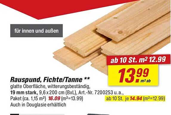 Rauspund, Fichte/Tanne - für Innen und Außen